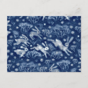 Hares Snö Fält White Rabbits Winter Animals Blue Vykort