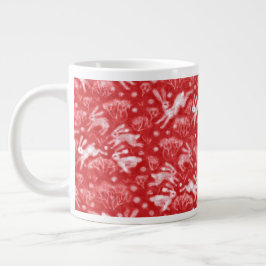 Hares Snö Fält White Rabbits Winter Animals Red Jumbo Mugg