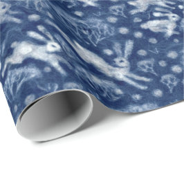 Hares Snö Fält White Rabbits Winter Mönster Blue Presentpapper
