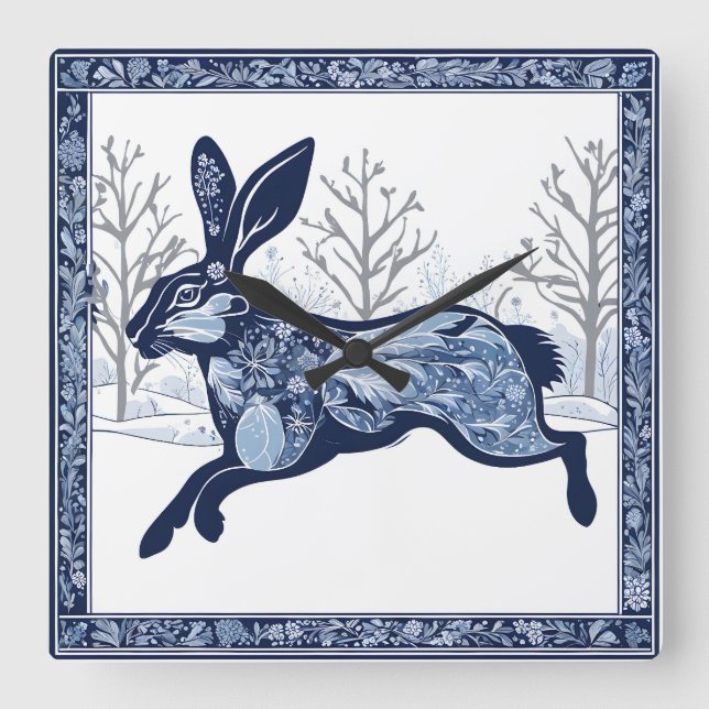 Hares Winter's Whimsical Wandering Fyrkantig Klocka (Framsida)