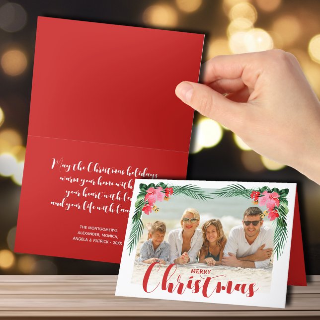 Hårfärgsfoto för tropisk Blommigt Julfoto Helgkort (Skapare uppladdad)