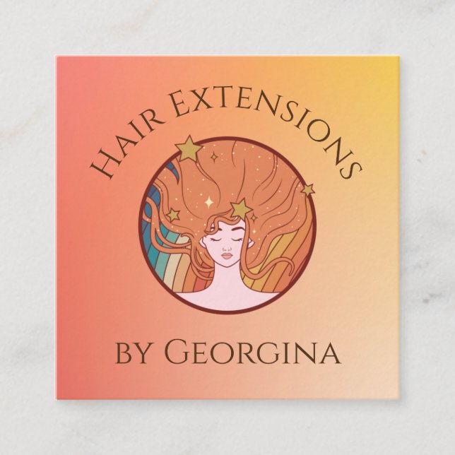 Hårförlängningar Orange Ombre Gradient Beauty Them Fyrkantigt Visitkort (Framsida)