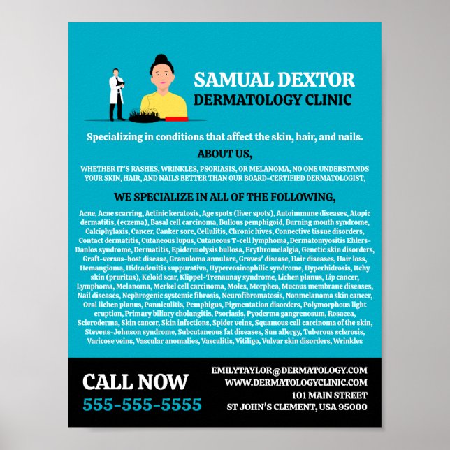 Hårförlust, dermatolog, dermatologi Clinic Poster (Framsidan)