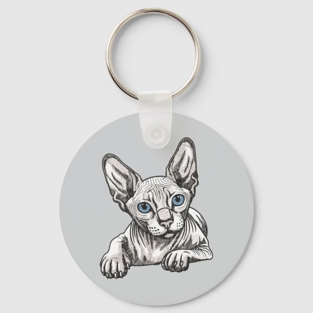 Hårfri Sphynx Katt  Nyckelring (Framsida)