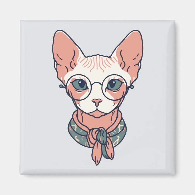 Hårfri Sphynx-katt som bär glasögon Magnet (Framsidan)