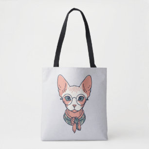 Hårfri Sphynx-katt som bär glasögon Tygkasse