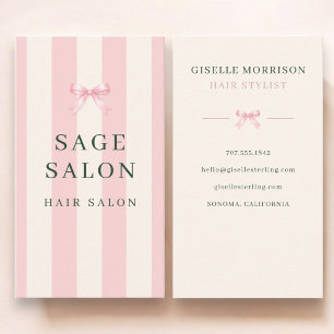 Hårfrisering Pink och grön randig Preppy Bow Visitkort