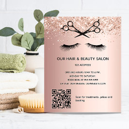 Hårfriseringssalong rose gold glitter QR-kod Flygblad