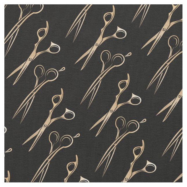 hårfrisör hårstylist hårsax guld mönster tyg (Närbild)