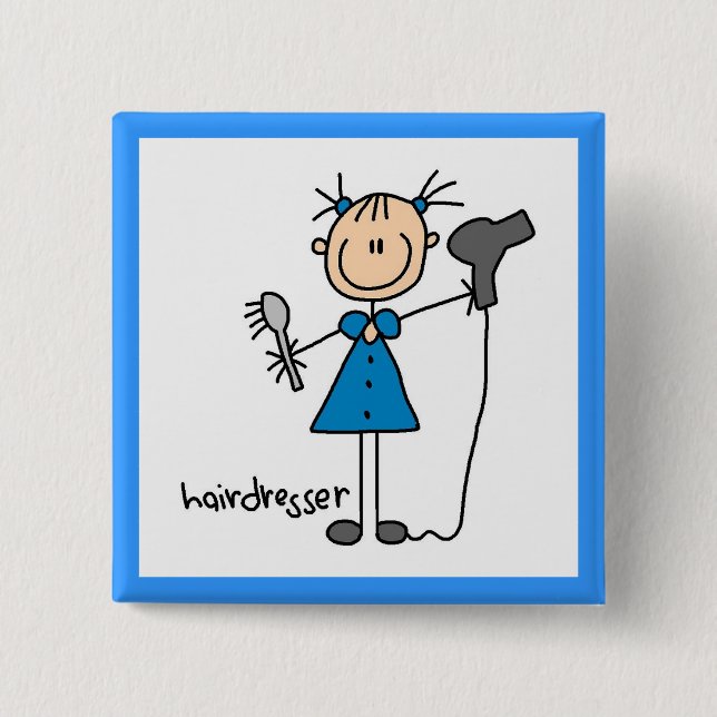 Hårfrisör Stickfigur Knapp (Framsida)