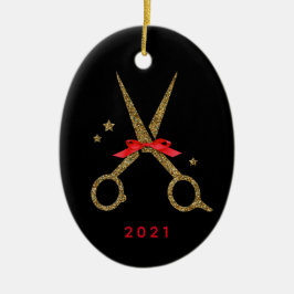 Hårfrisör stylist Golden glitter sax Julgransprydnad Keramik