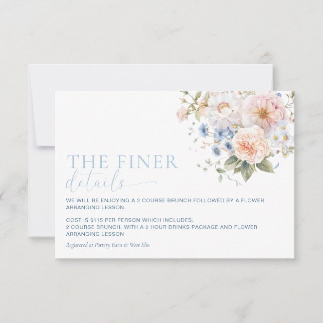 Hargrove Blå Blommig Baby Shower Detaljerad Inform Inbjudningar (Framsida)
