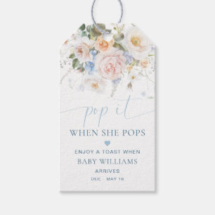 Hargrove Blå Blommig Baby Shower Pop It Presentetikett