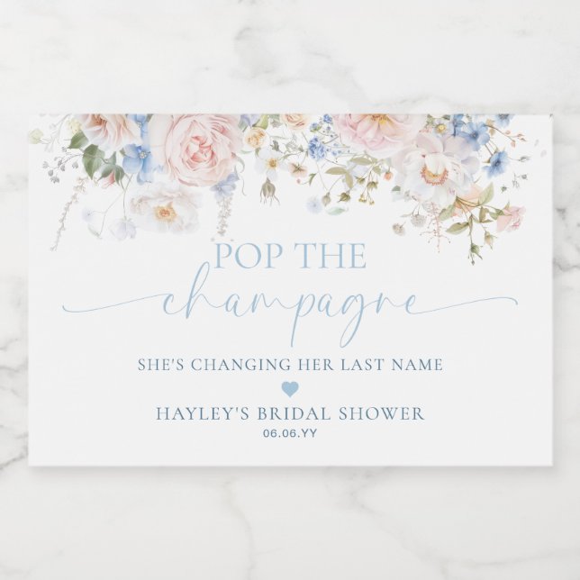 Hargrove Blå Blommig Poppa Champagne Bröllopsdusch (Enkel etikett)