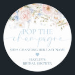 Hargrove Blå Blommig Poppa Champagne Bröllosdusch Runt Klistermärke<br><div class="desc">Dessa poppar champagnen hon byter efternamn bröllopsdusch favorit dekal har en dammig blå blomdesign. Rubrikstexten är en bild som inte kan redigeras. All annan text är fullt redigerbar. För mer avancerad anpassning av denna design,  välj helt enkelt "Anpassa" knappen ovan.</div>