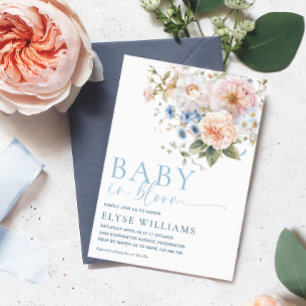 Hargrove Blue Blommigt Baby in Bloom Baby Shower Inbjudningar