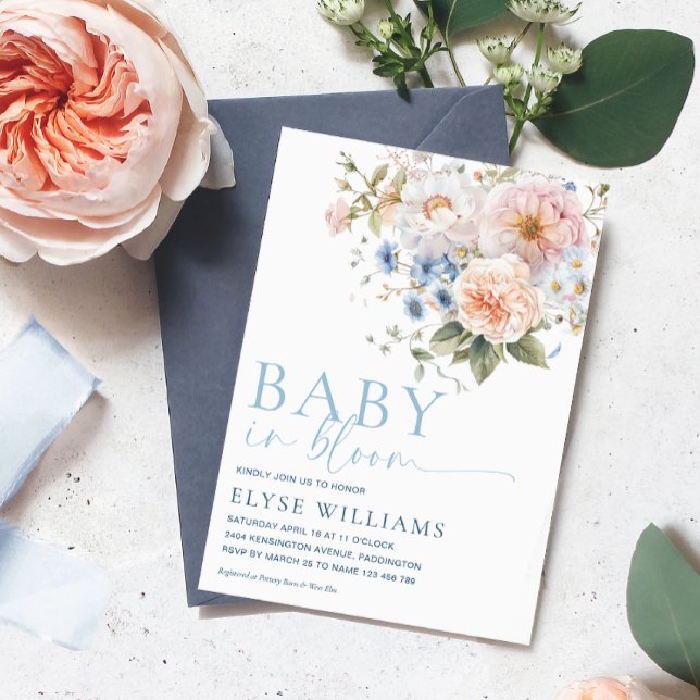 Hargrove Blue Blommigt Baby in Bloom Baby Shower Inbjudningar (Skapare uppladdad)