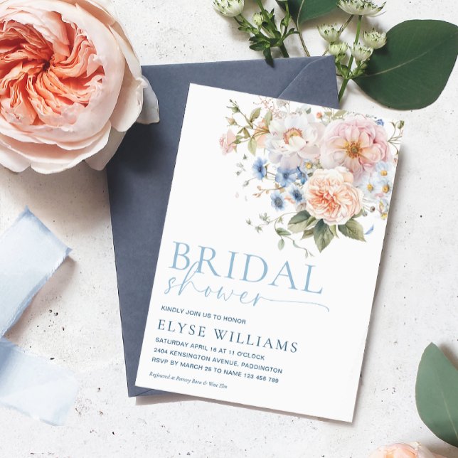 Hargrove Blue Blommigt Möhippa Inbjudningar (Skapare uppladdad)