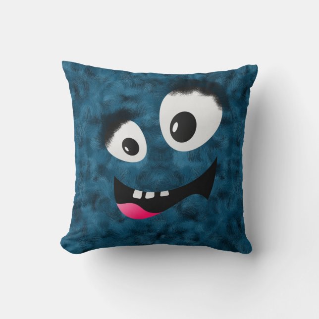 Hårig Blue Monster Kudde (Framsida)