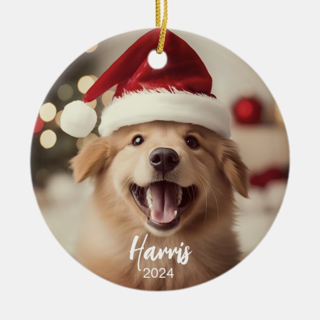 Hårig + Bright Cute Hund Photo jul Ornament (Framsidan)