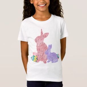 Hårig Bunnies Rosa Lila Påskägg Vattenfärg Tee