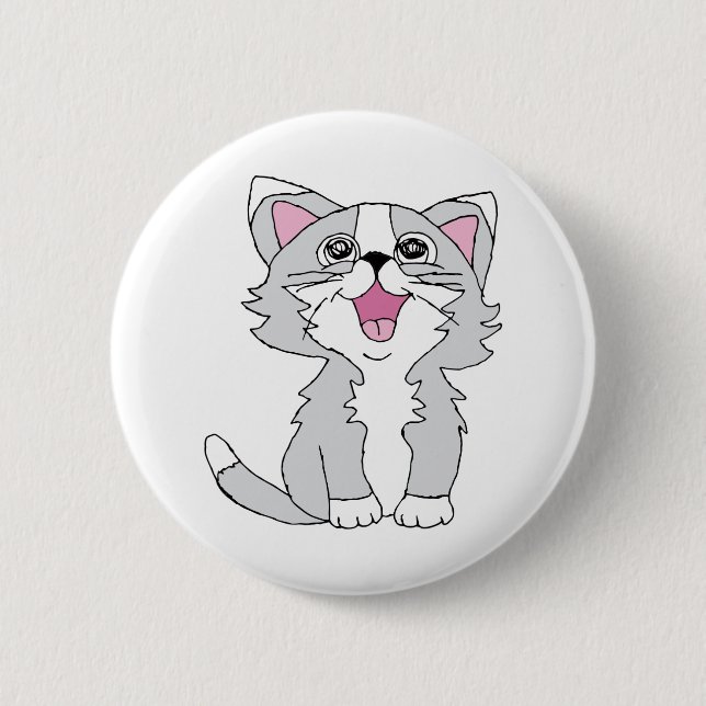 Hårig Cute Cat Aesthetic Lycklig Cat Clipart Teckn Knapp (Framsida)