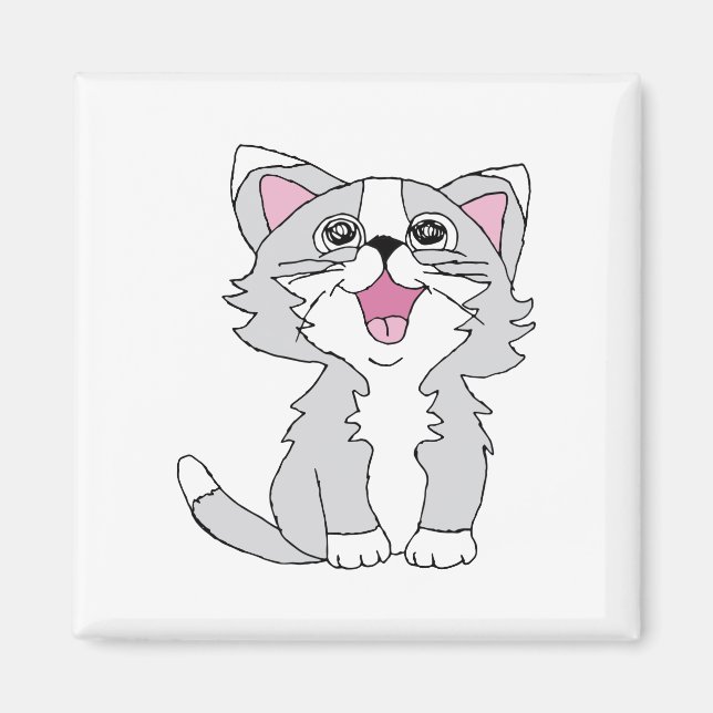 Hårig Cute Cat Aesthetic Lycklig Cat Clipart Teckn Magnet (Framsidan)