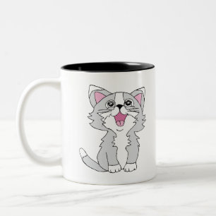 Hårig Cute Cat Aesthetic Lycklig Cat Clipart Teckn Två-Tonad Mugg