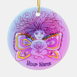 Hårig fe-ornament julgransprydnad keramik