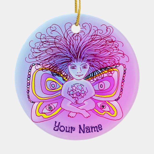 Hårig fe-ornament julgransprydnad keramik (Framsidan)