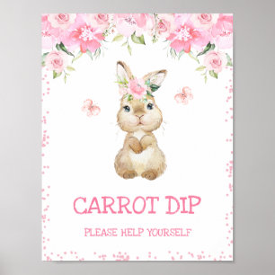 Hårig för Blommigt av rosa Bunny First Födelsedag Poster