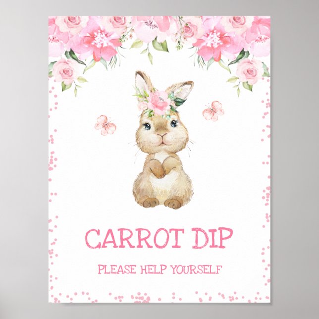 Hårig för Blommigt av rosa  Bunny First Födelsedag Poster (Framsidan)