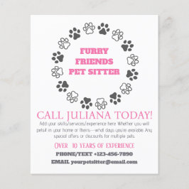 Hårig Friends Pet Sitter Rosa Business Flygblad