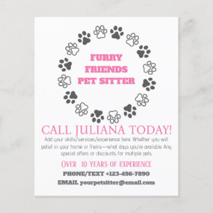 Hårig Friends Pet Sitter Rosa Business Flygblad