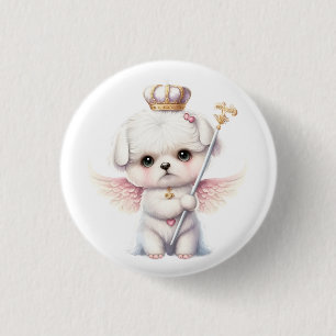 Hårig Joy: Angel Vinge Maltesisk Hund Puppy Gift Knapp