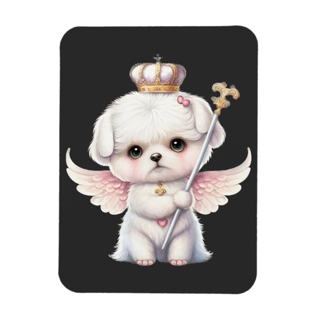 Hårig Joy: Angel Vinge Maltesisk Hund Puppy Gift Magnet (Vertikal)