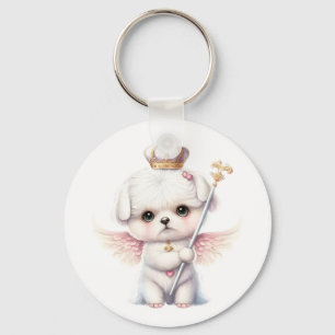 Hårig Joy: Angel Vinge Maltesisk Hund Puppy Gift Nyckelring