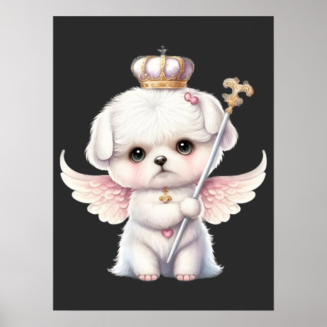 Hårig Joy: Angel Vinge Maltesisk Hund Puppy Gift Poster (Framsidan)