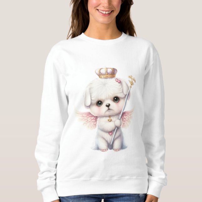 Hårig Joy: Angel Vinge Maltesisk Hund Puppy Gift T Shirt (Framsida)
