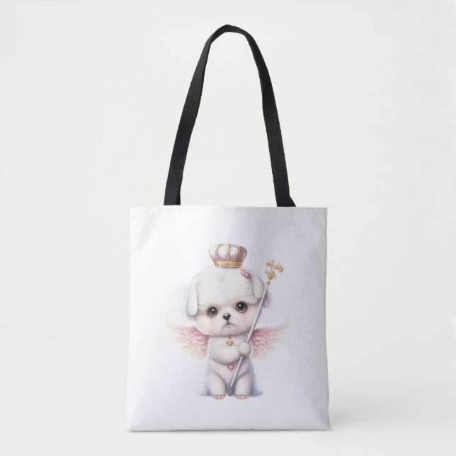 Hårig Joy: Angel Vinge Maltesisk Hund Puppy Gift Tygkasse (Framsida)