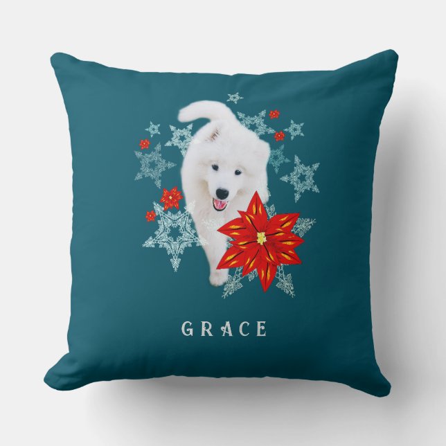 Hårig Jul Hund Samoyed personlig Kudde (Framsida)