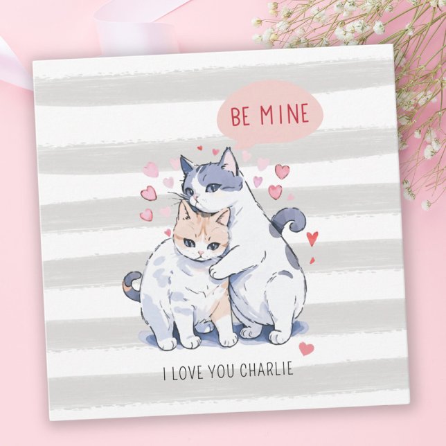 Hårig Kärlek Katt Katt Katt: Var min Alla hjärtans Julkort (Furry Love Cat Couple Be Mine Valentine's Day Holiday Card)