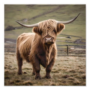 **"Hårig Majestät: Wooly Brown Highland Cow"** Fototryck