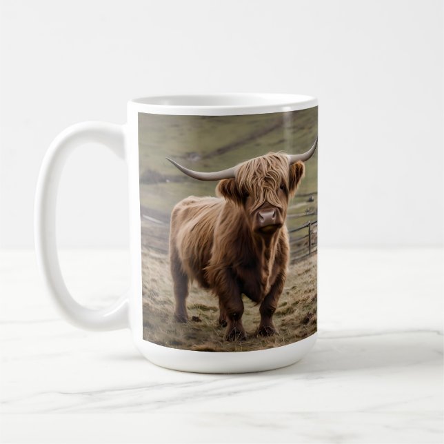 **"Hårig Majestät: Wooly Brown Highland Cow"** Kaffemugg (Vänster)