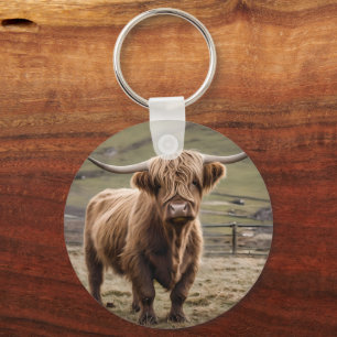 **"Hårig Majestät: Wooly Brown Highland Cow"** Nyckelring