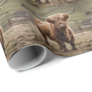 **"Hårig Majestät: Wooly Brown Highland Cow"** Presentpapper