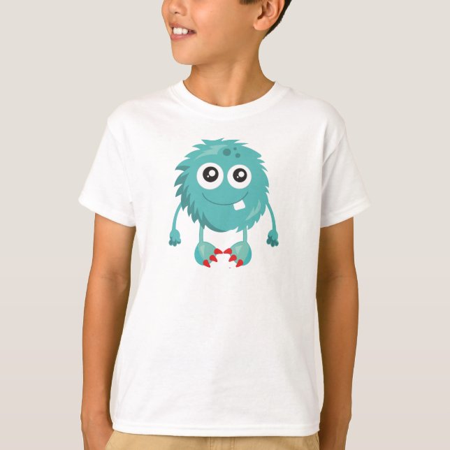 Hårig Monster, Blue Monster, Cute Monster, Fånig T Shirt (Framsida)