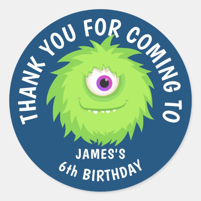 Hårig Monster Cute Blue Runt Klistermärke (Framsida)