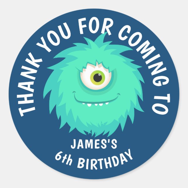 Hårig Monster Cute Blue Runt Klistermärke (Framsida)