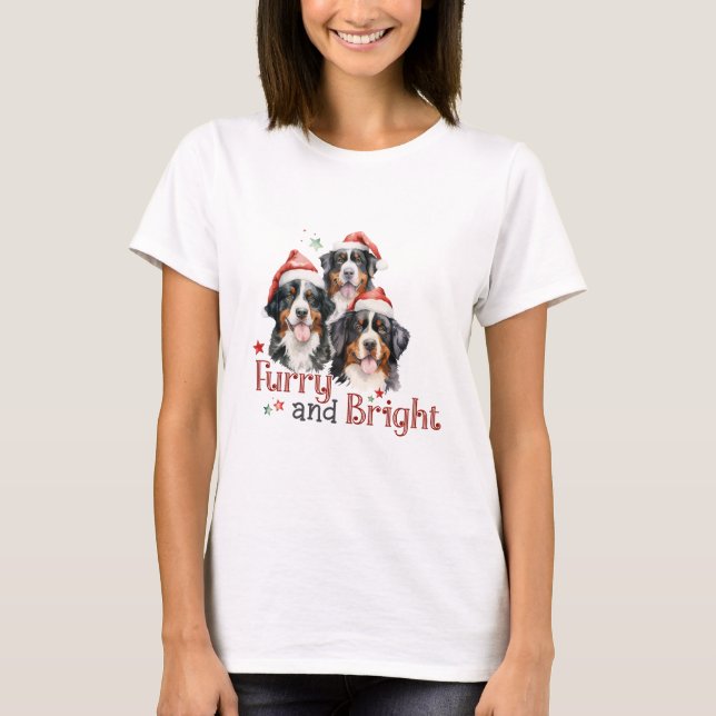 Hårig och Bright Bernese Mountain Hundar T Shirt (Framsida)